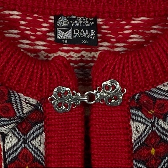 Dale of Norway Red Fair Isle Wool Sweater Cardigan - Picture 7 of 11